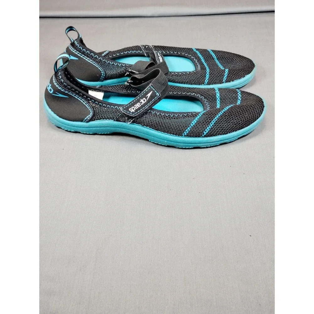 Speedo Water Shoes Black Teal Mesh Slip-On Adjustable Strap‎ Women 8 Anti Slip